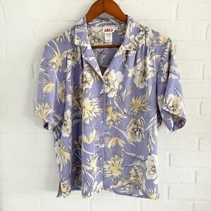 Vintage Button down Blouse Pleated Shoulders Floral print Aloha Surf Core Sz 10